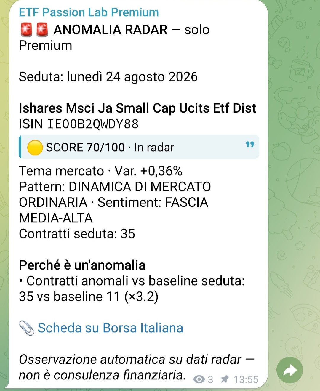 Post anomalia radar Premium con ISIN