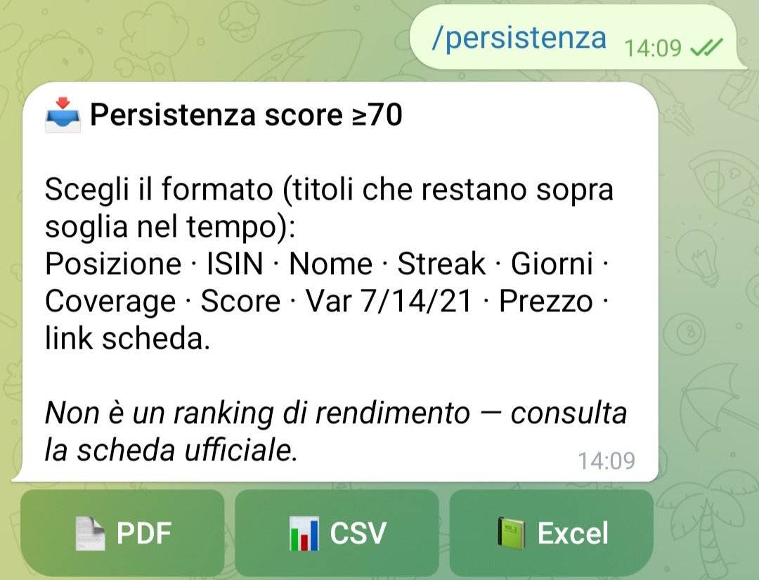 Bot: scelta formato export persistenza