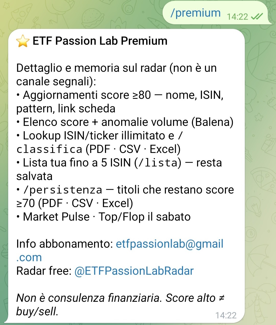 Risposta /premium del bot