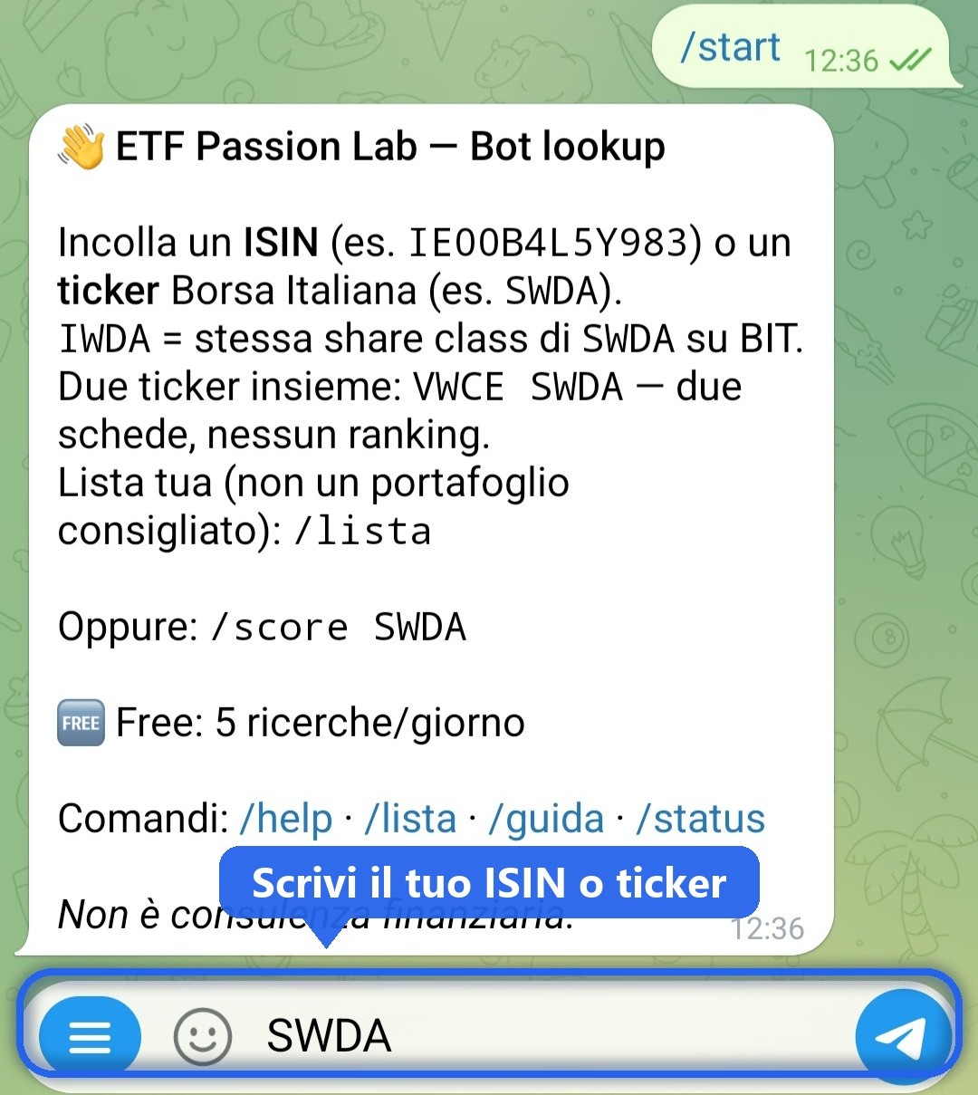 Campo di scrittura del bot con SWDA e callout