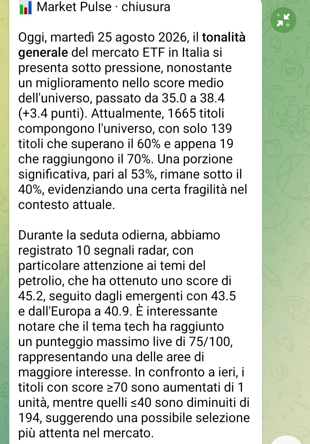 Market Pulse chiusura sul canale free