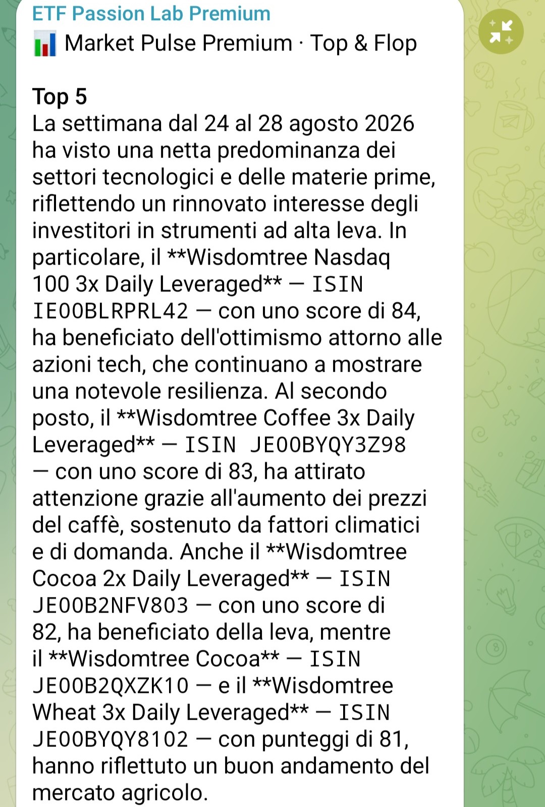 Market Pulse Premium Top 5 con ISIN