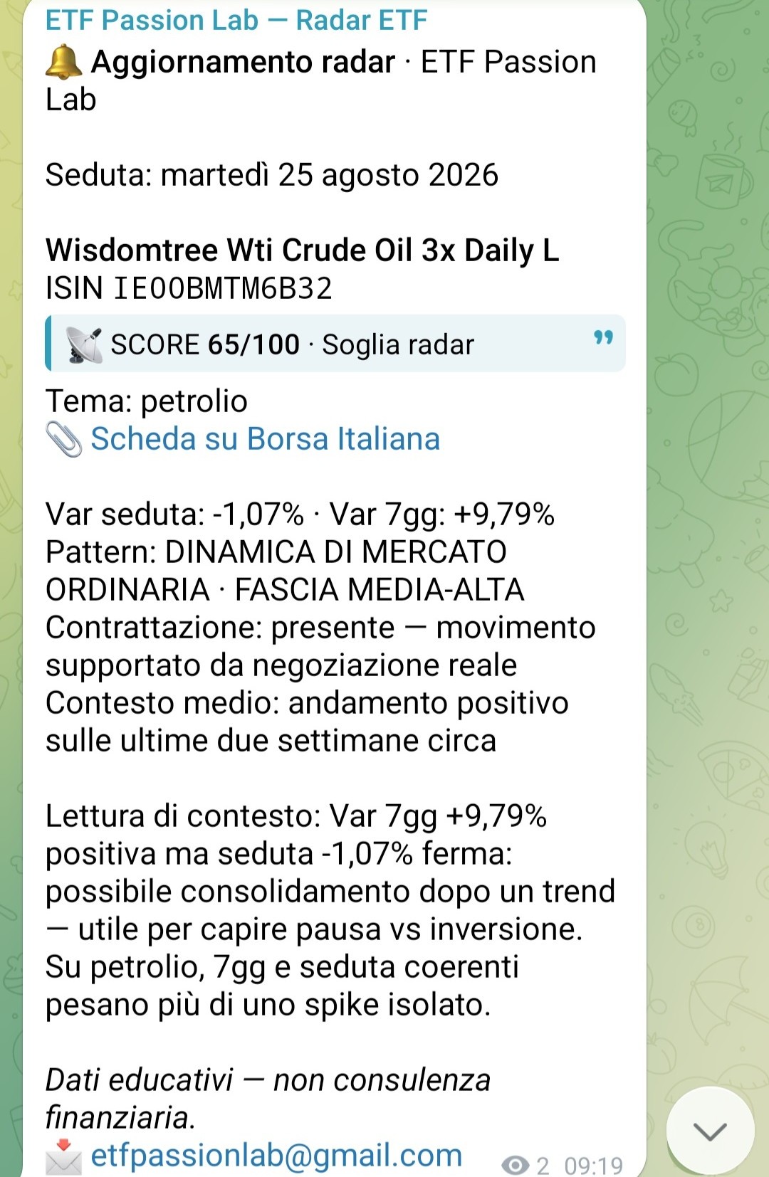 Post radar free score 65 con nome e ISIN